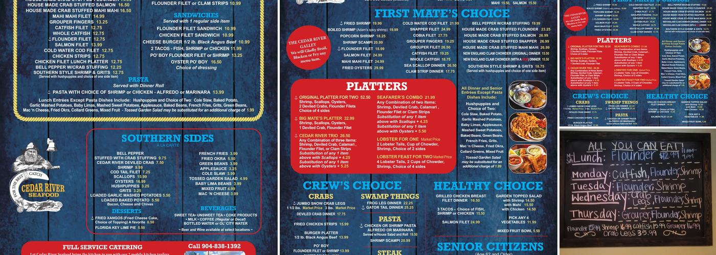 Cedar River Seafood Menu