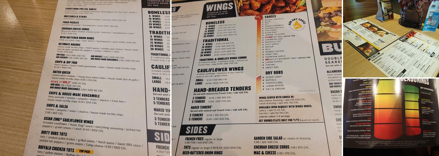 Buffalo Wild Wings Menu