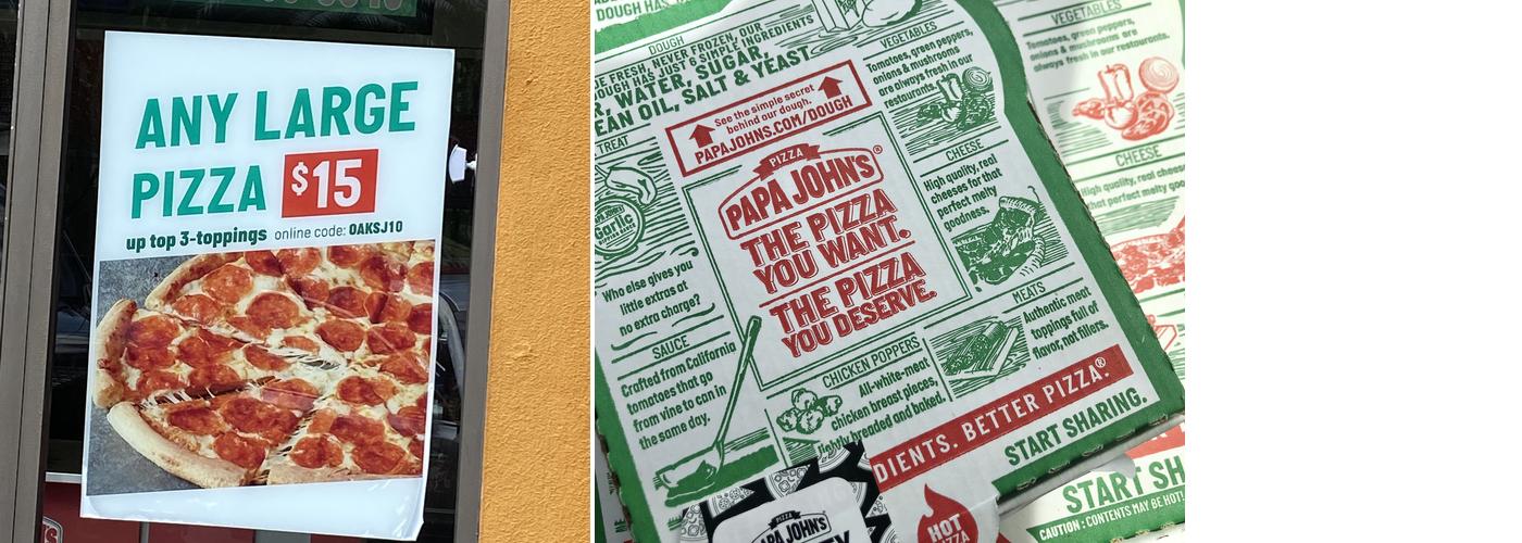 Papa Johns Pizza Menu