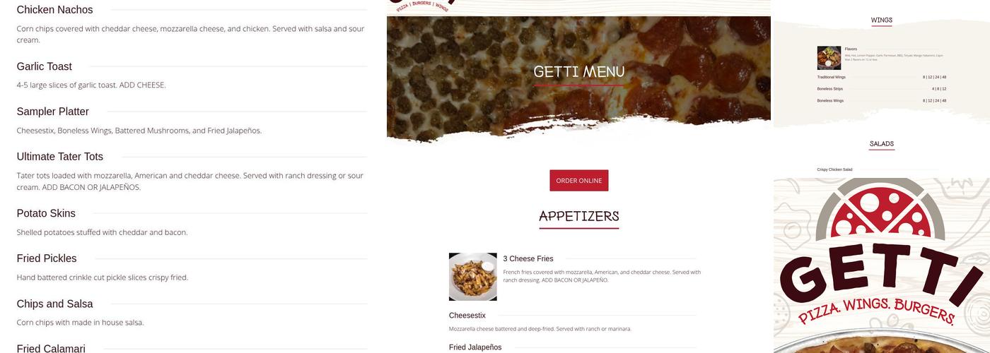 Pizza Getti Menu