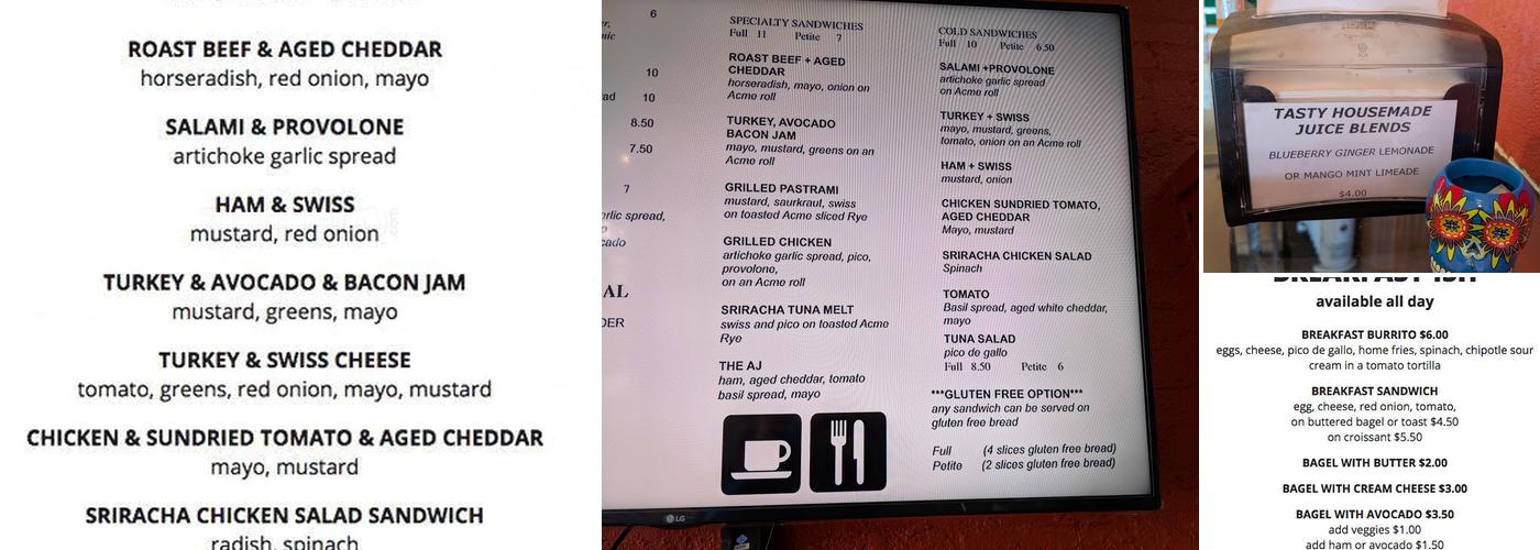 Earthly Coffee and Tea Menu