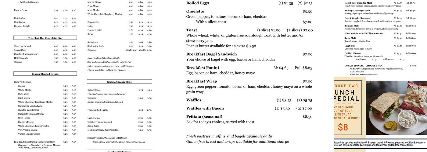Goody's Juice & Java Menu