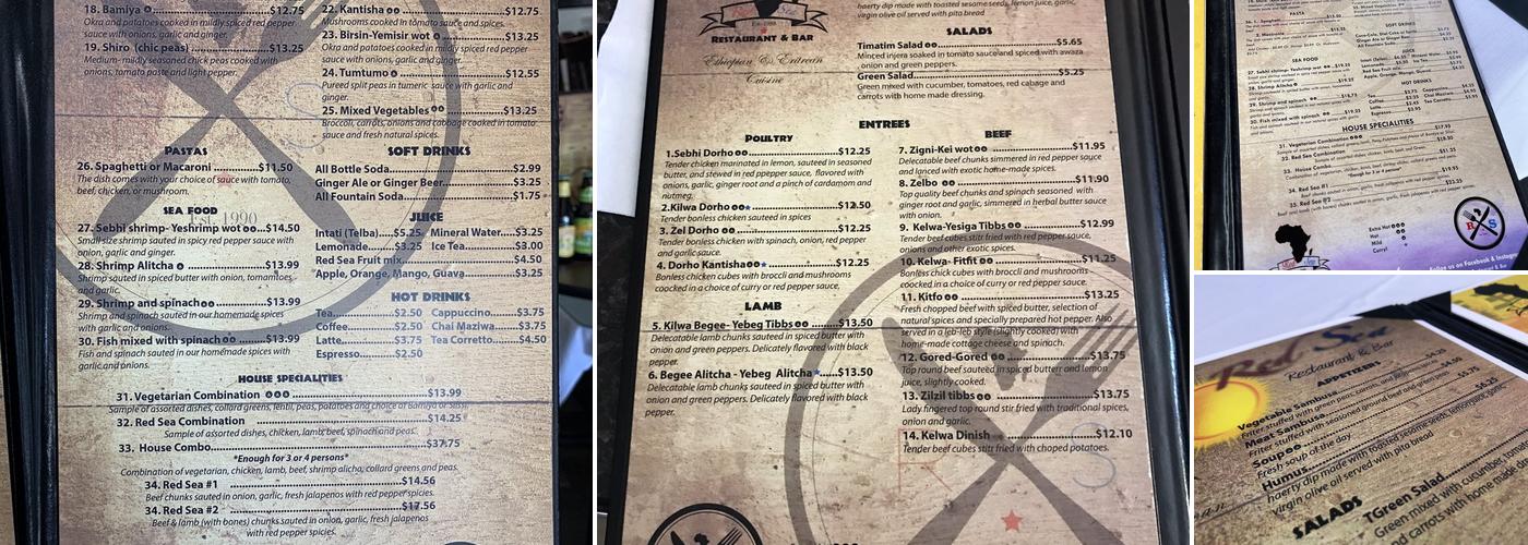 Red Sea Ethiopian & Eritrean Cuisine Restaurant Menu