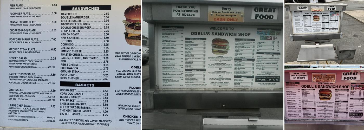 O'Dell's Sandwich Shop Menu