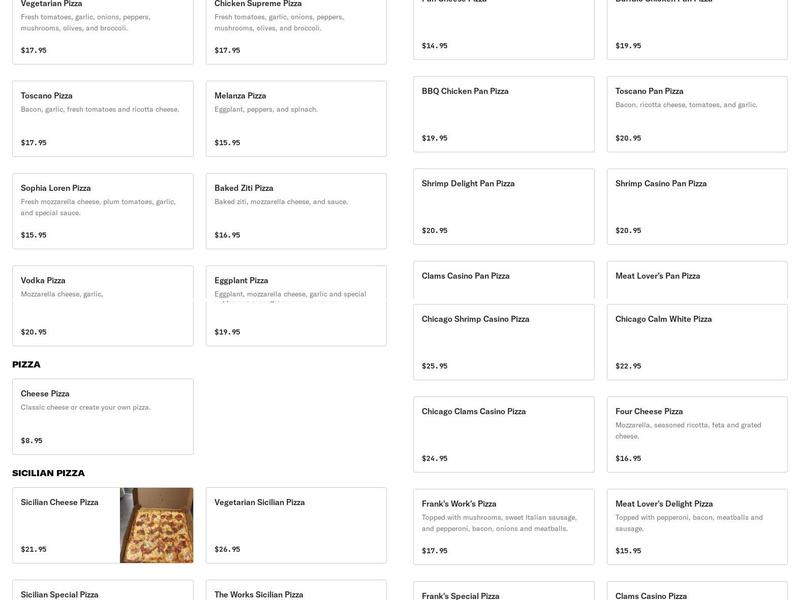 Frank's Pizza Menu