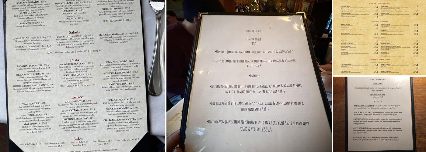 Amici's Menu