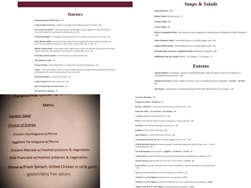 Twisted Vine Restaurant Menu