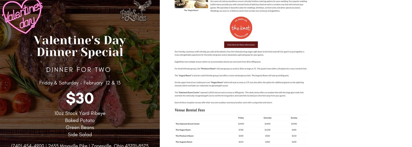 Inn At Eagle Sticks Menu