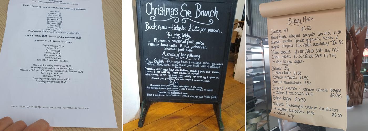 White Finch Bakery Menu