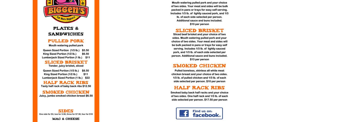 BIGGEN'S BARBIE-Q (BBQ) Menu