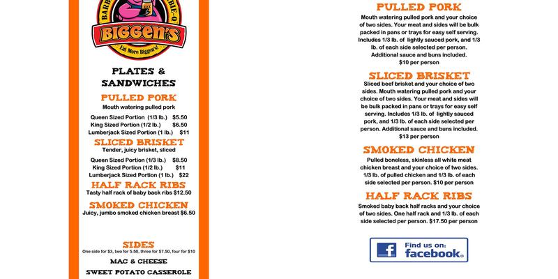 BIGGEN'S BARBIE-Q (BBQ) Menu
