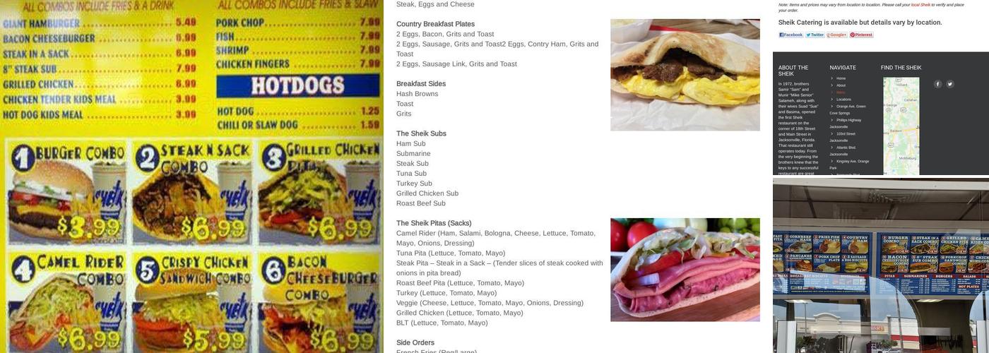 The Sheik Sandwiches and Subs Menu
