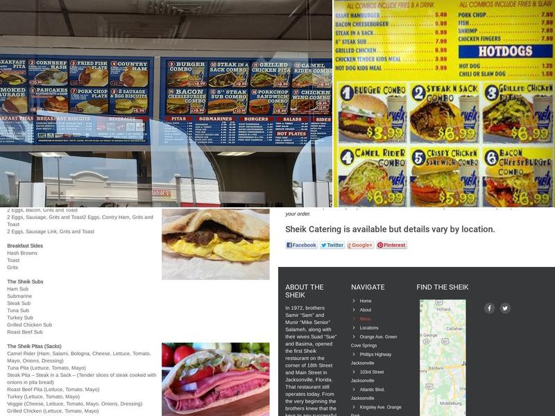 The Sheik Sandwiches and Subs Menu