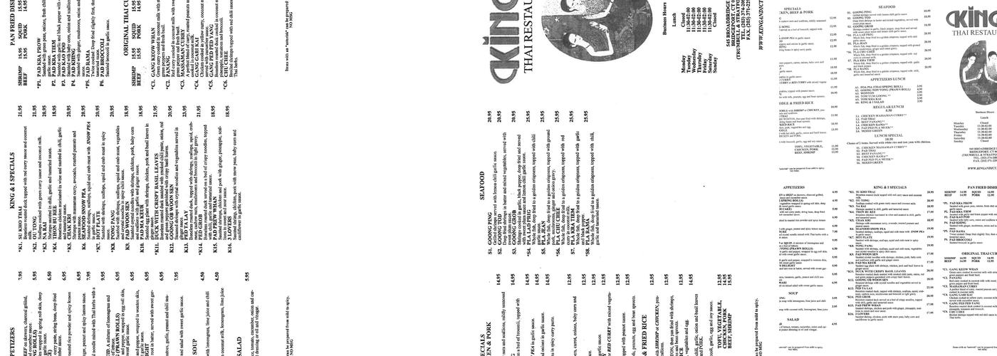 King & I Menu