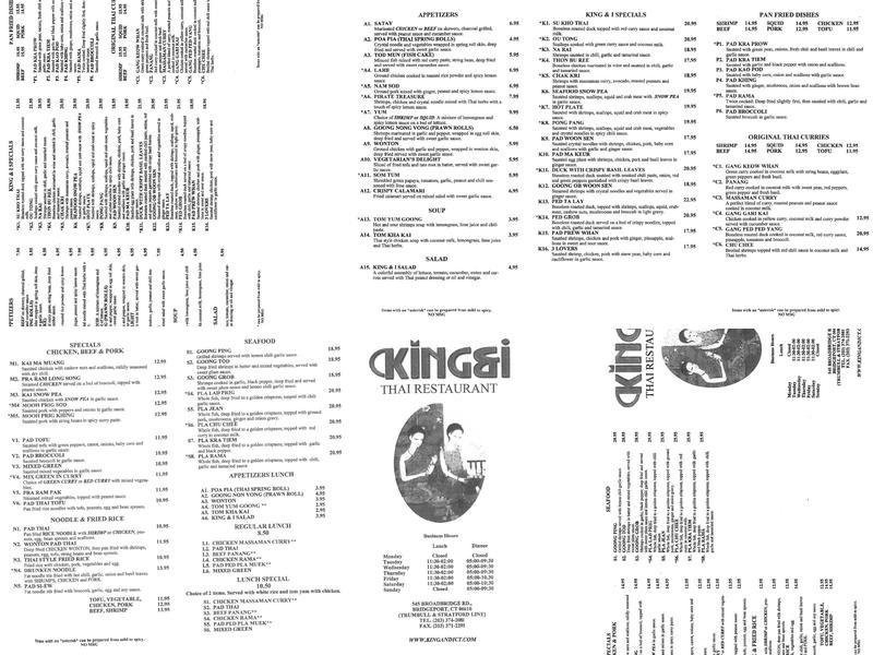 King & I Menu