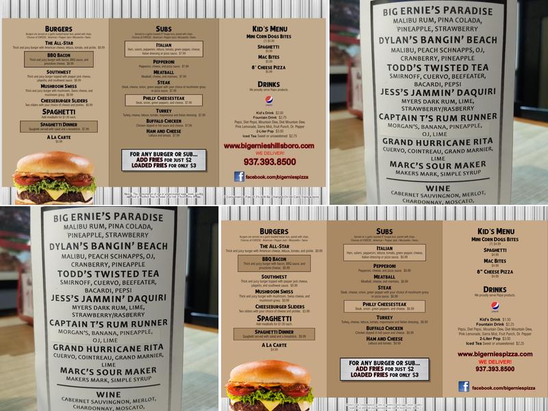 Big Ernie's Menu