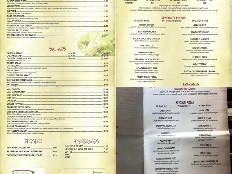 Brother's Pizza Menu
