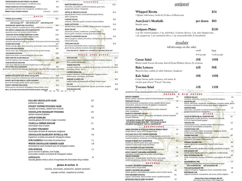 Bricco Trattoria Menu