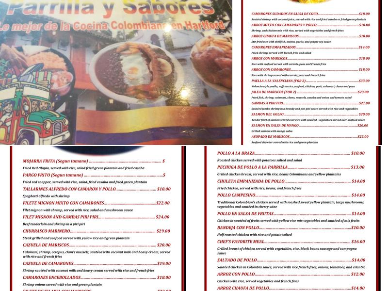 Parrilla y Sabores Menu