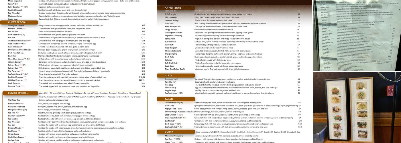 Siam Glastonbury Menu