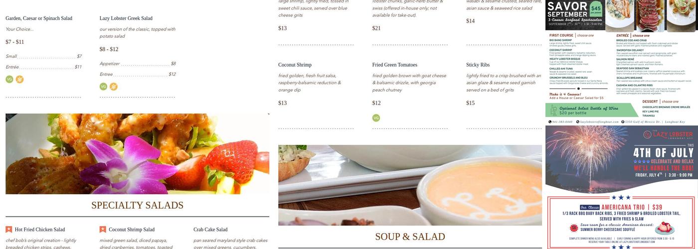 Lazy Lobster Longboat Key Menu