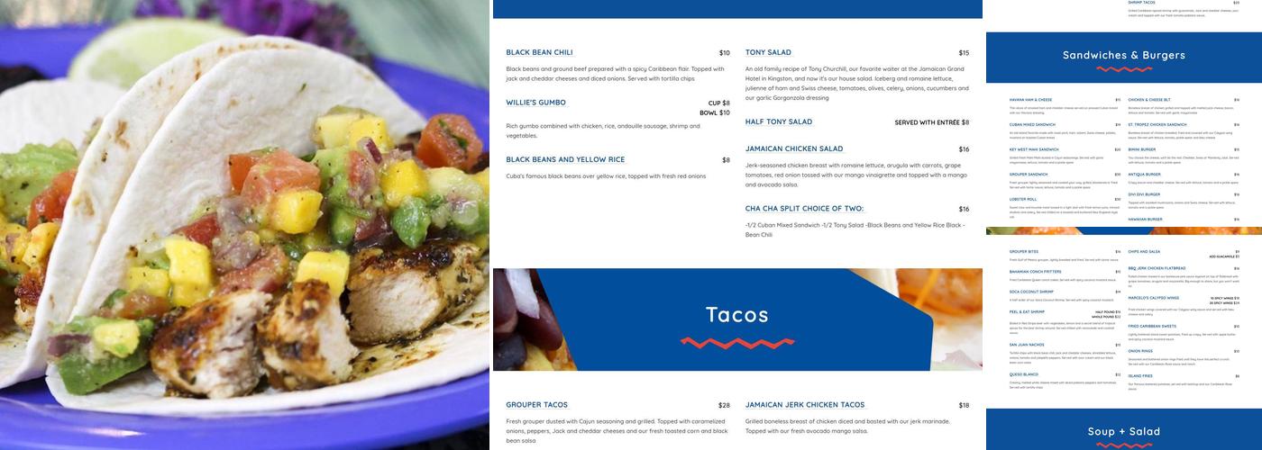 Cha Cha Coconuts Menu