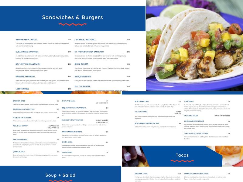 Cha Cha Coconuts Menu