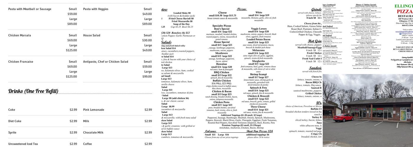 Ellington Pizza Menu
