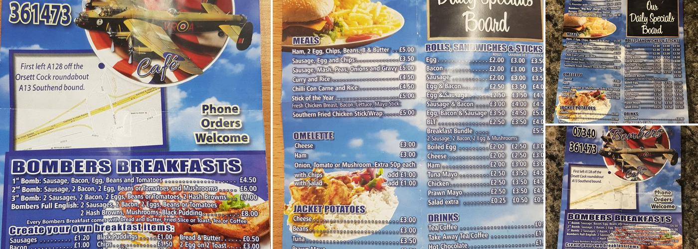 Bombers Cafe Menu
