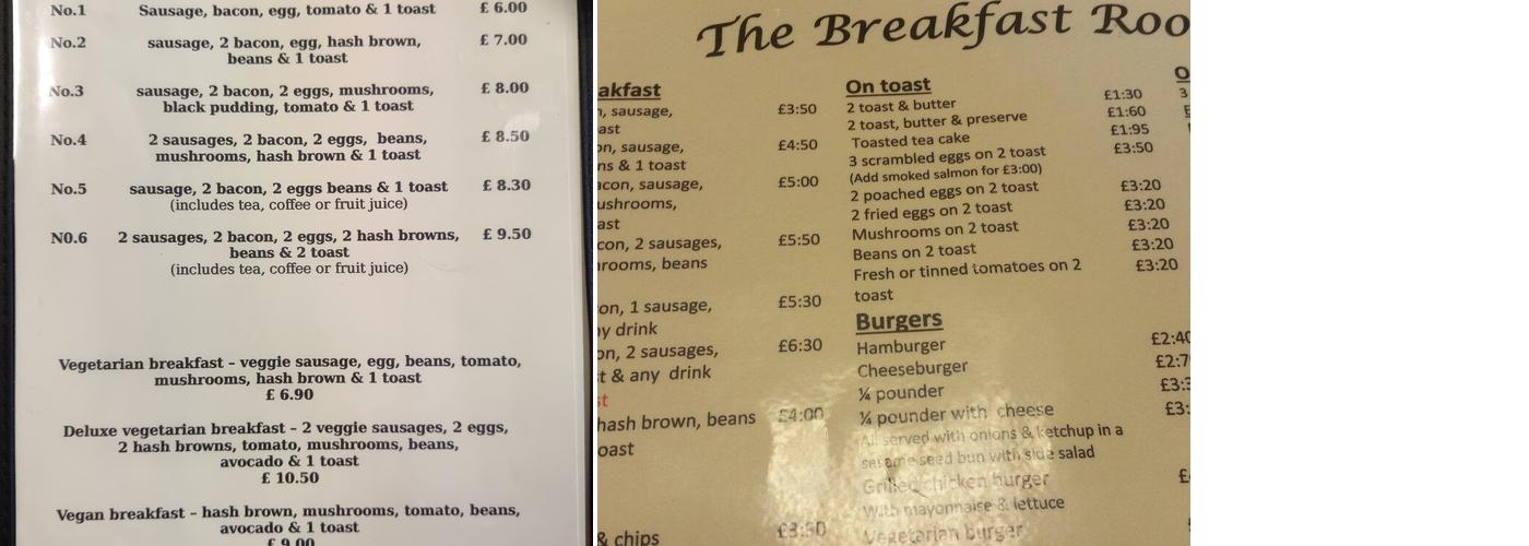 The Breakfast Room Ltd Menu
