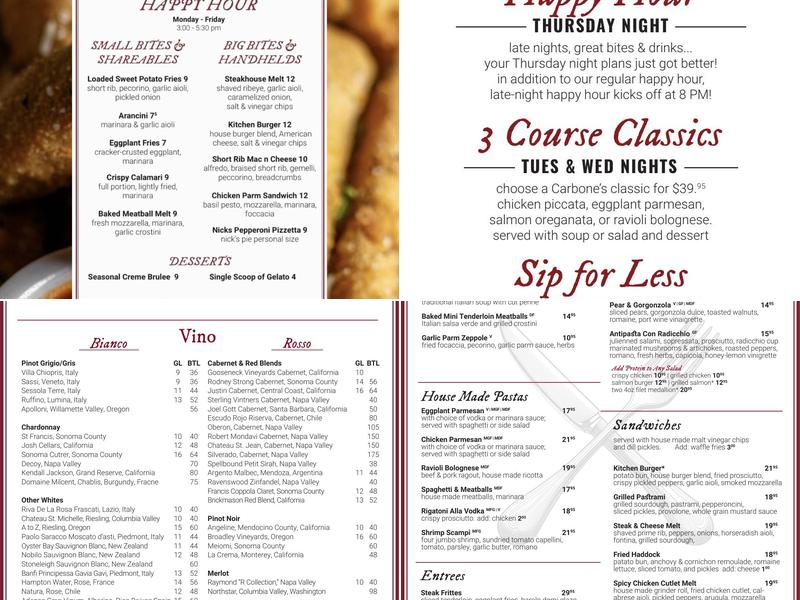 Carbone's Kitchen Menu