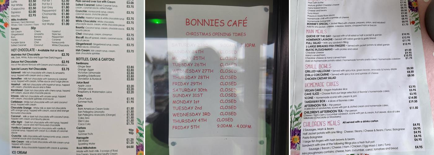Bonnies Cafe Menu