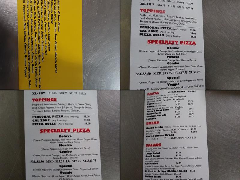 Tony's Pizza Menu