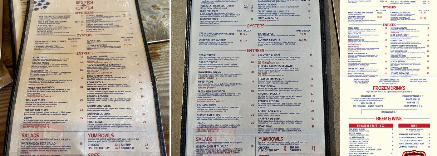 Red Fish Blue Fish Pensacola Beach Menu