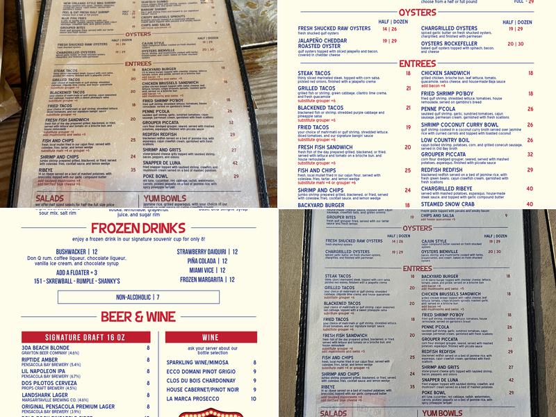 Red Fish Blue Fish Pensacola Beach Menu