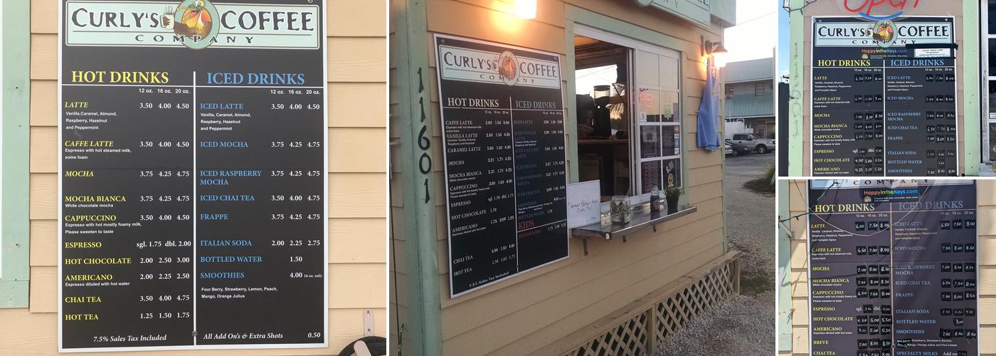 Curly's Coffee and Marina Menu