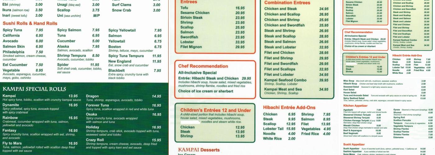 Kampai Japanese Restaurant Menu