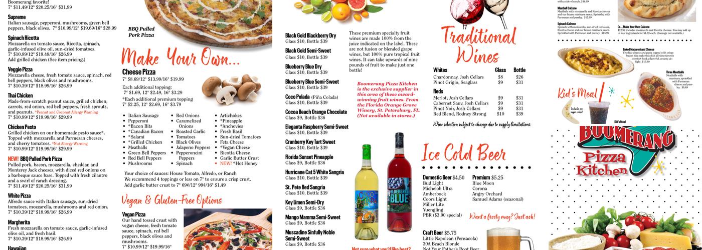 Boomerang Pizza Kitchen Menu