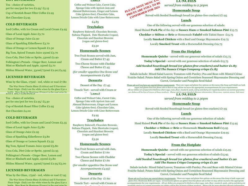 Café and Gift Shop Menu