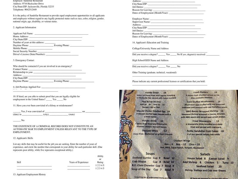 Sandollar Restaurant Menu