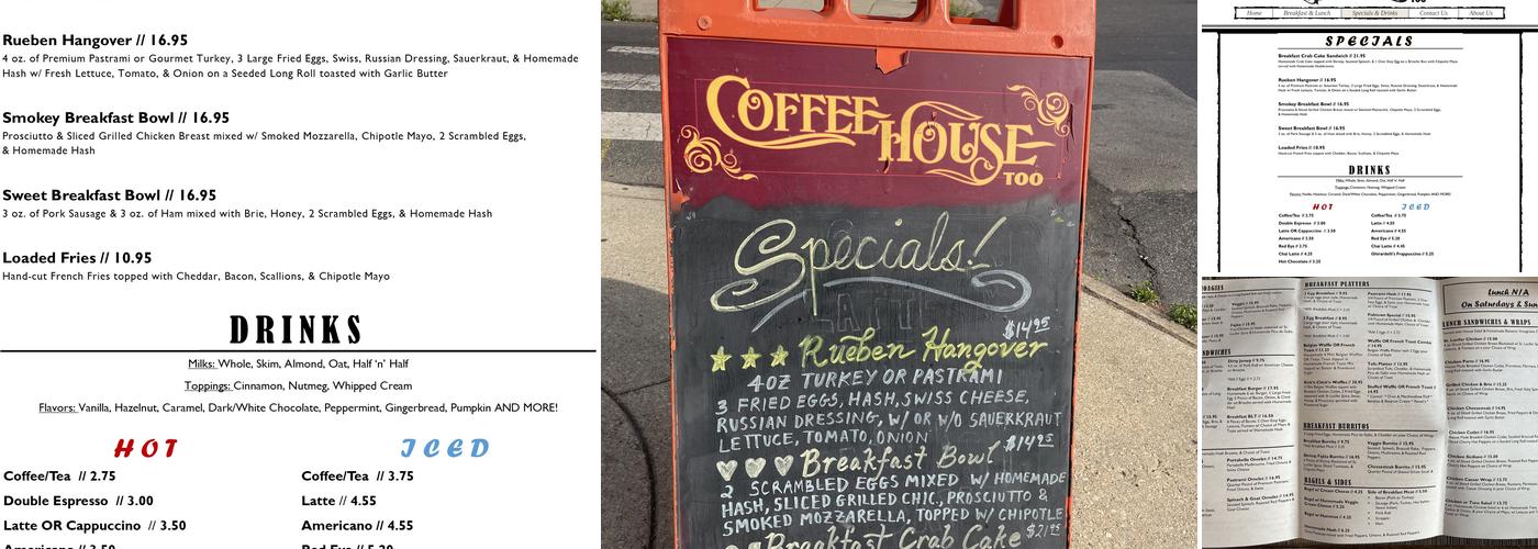 Coffee House Too Menu
