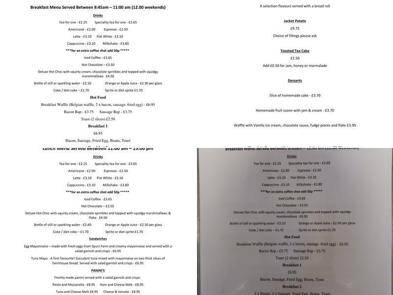 The Blacksmiths Tea and Coffee Shop Menu