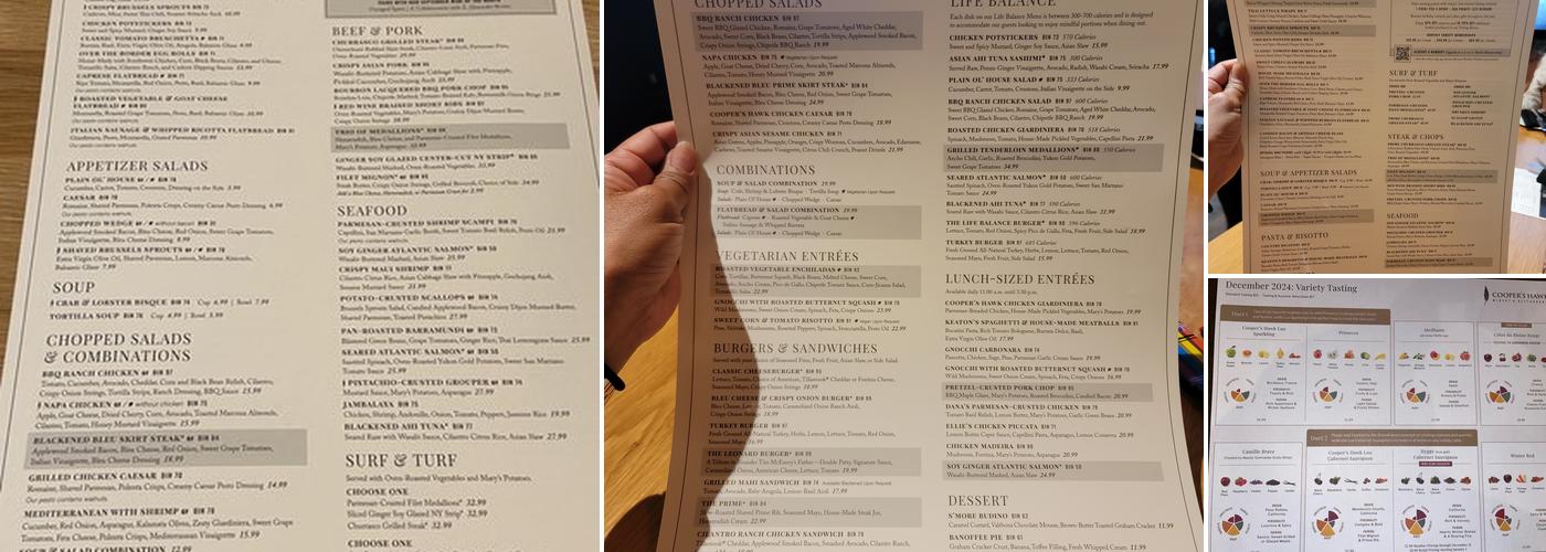 Cooper's Hawk Winery & Restaurant- Jacksonville Menu