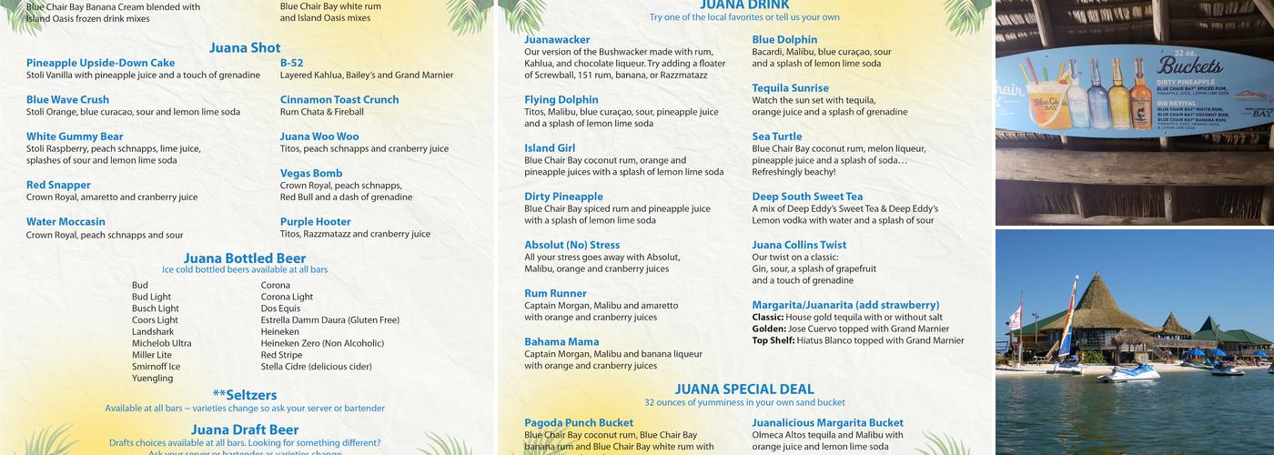 Juana's Pagodas & Sailors' Grill Menu