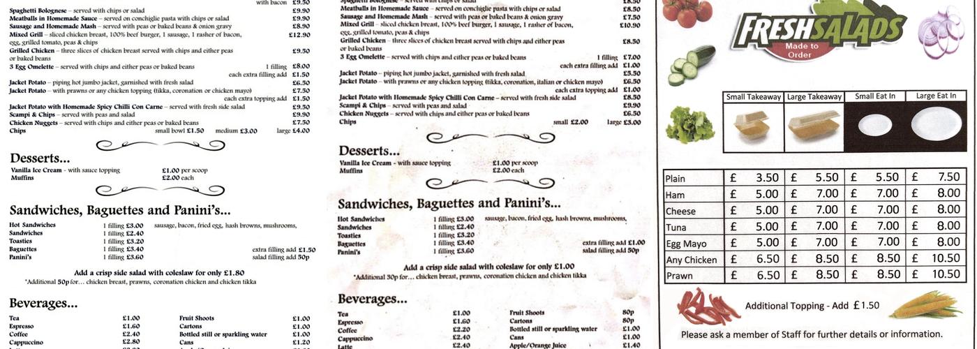 Coxheath Cafe Menu