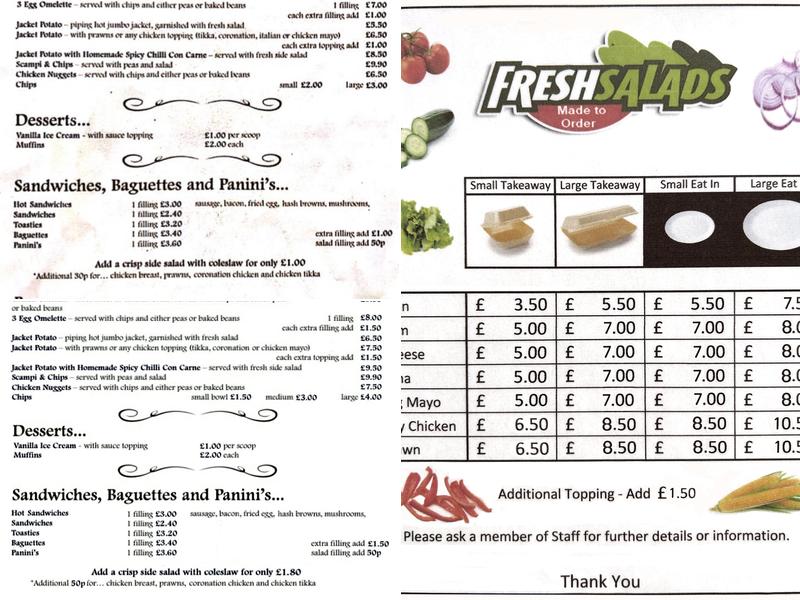 Coxheath Cafe Menu