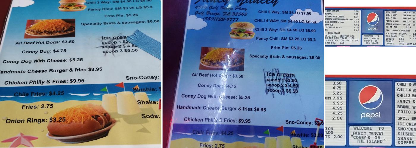Fancy Yancey's Coney on the Island Menu