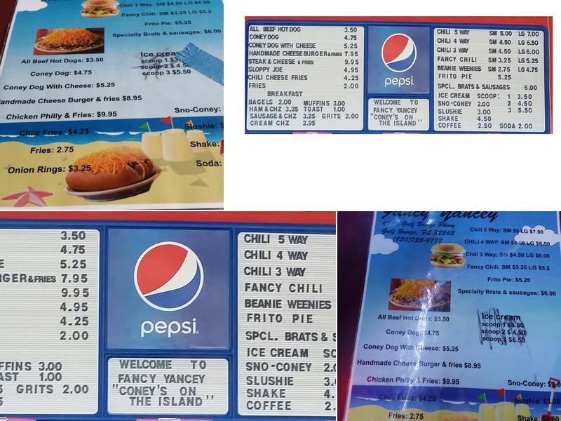 Fancy Yancey's Coney on the Island Menu