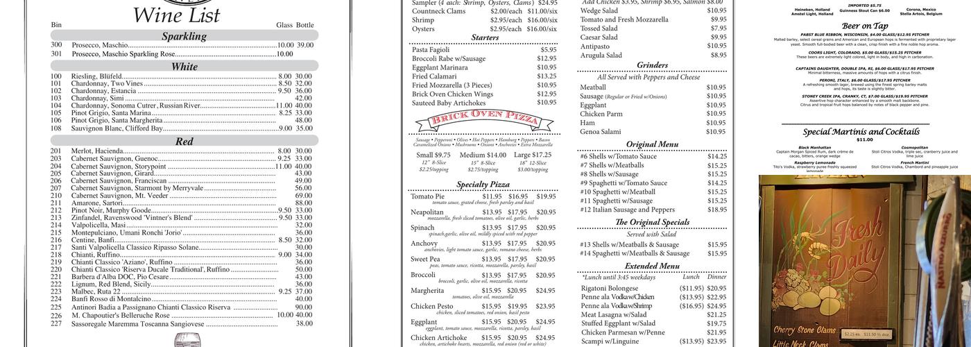 First and Last Tavern Hartford Menu