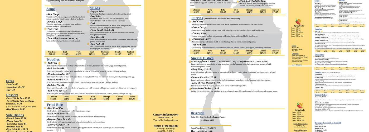 Taste of Thai Menu